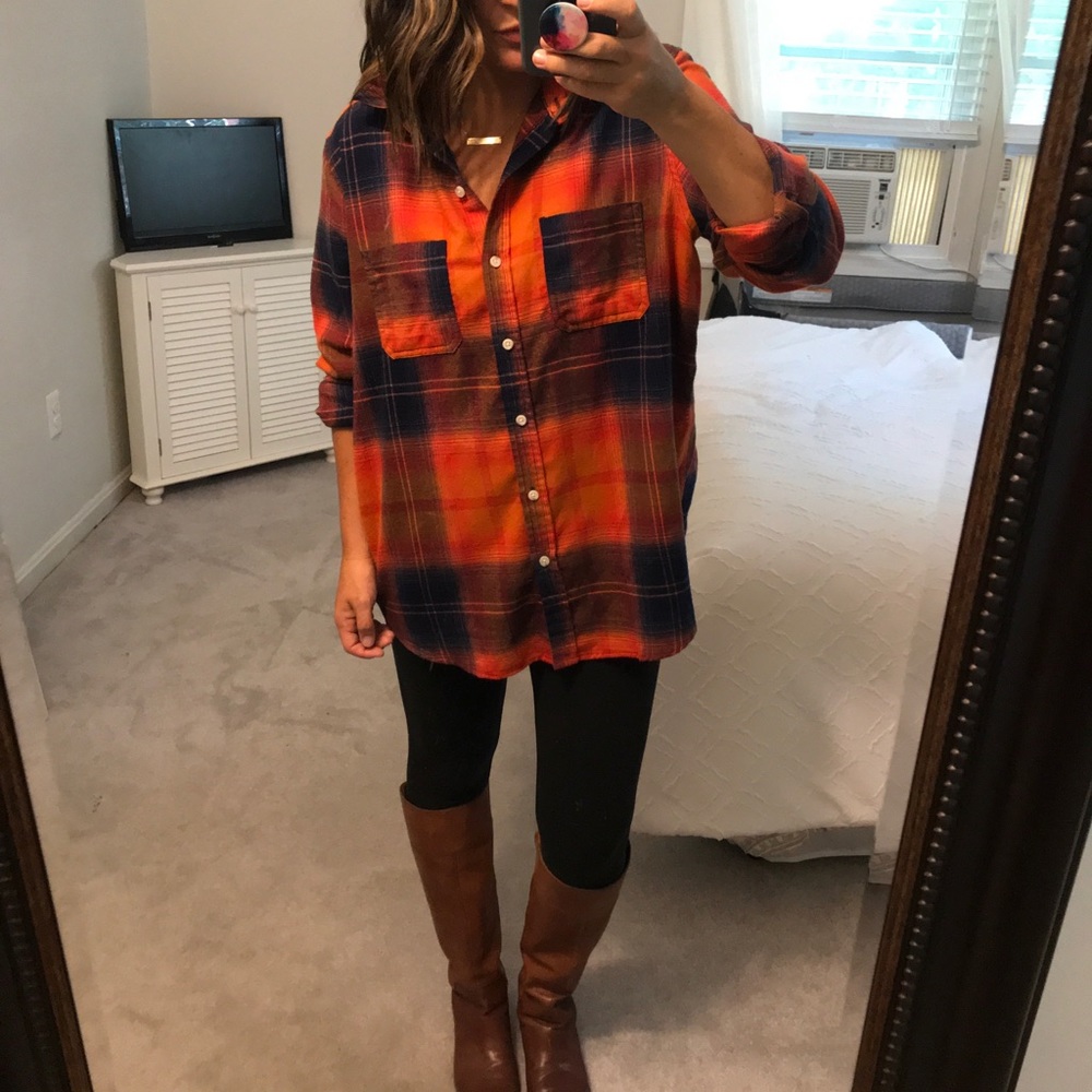 Orange Plaid button up Shirt